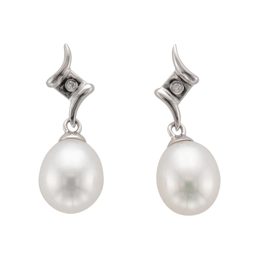 9ct White Gold Freshwater Pearl Drop Earrings