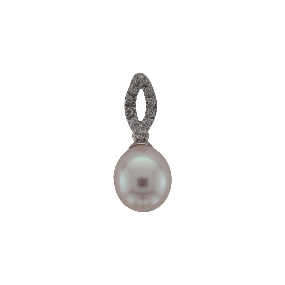 9ct White Gold Pearl & Diamond Pendant