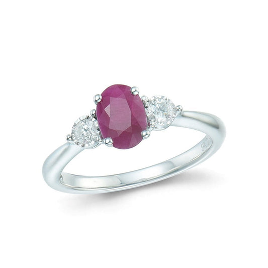 9ct White Gold Ruby and Diamond 3 Stone Ring