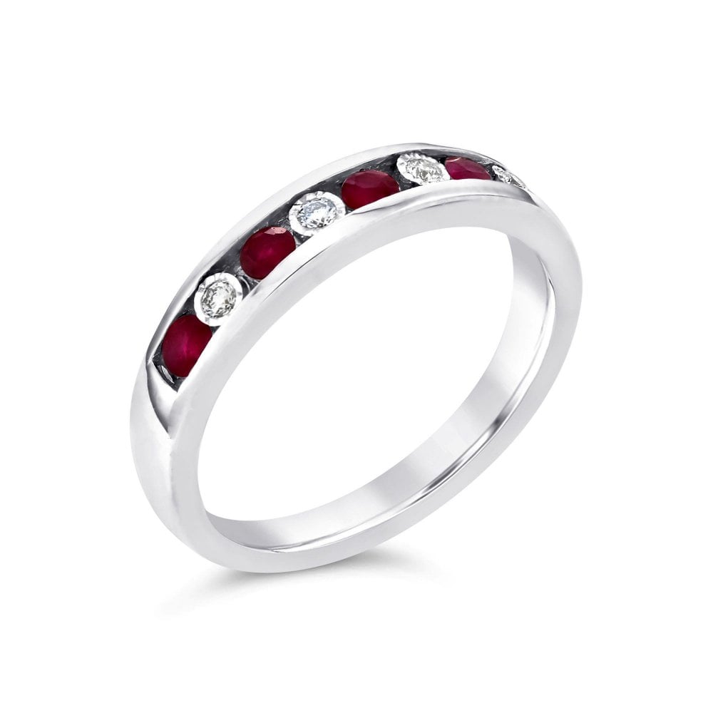9ct White Gold Ruby & Diamond Eternity Ring. Ring Size L