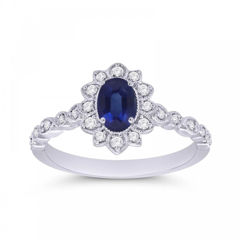 9ct White Gold Sapphire & Diamond 0.15ct Ring