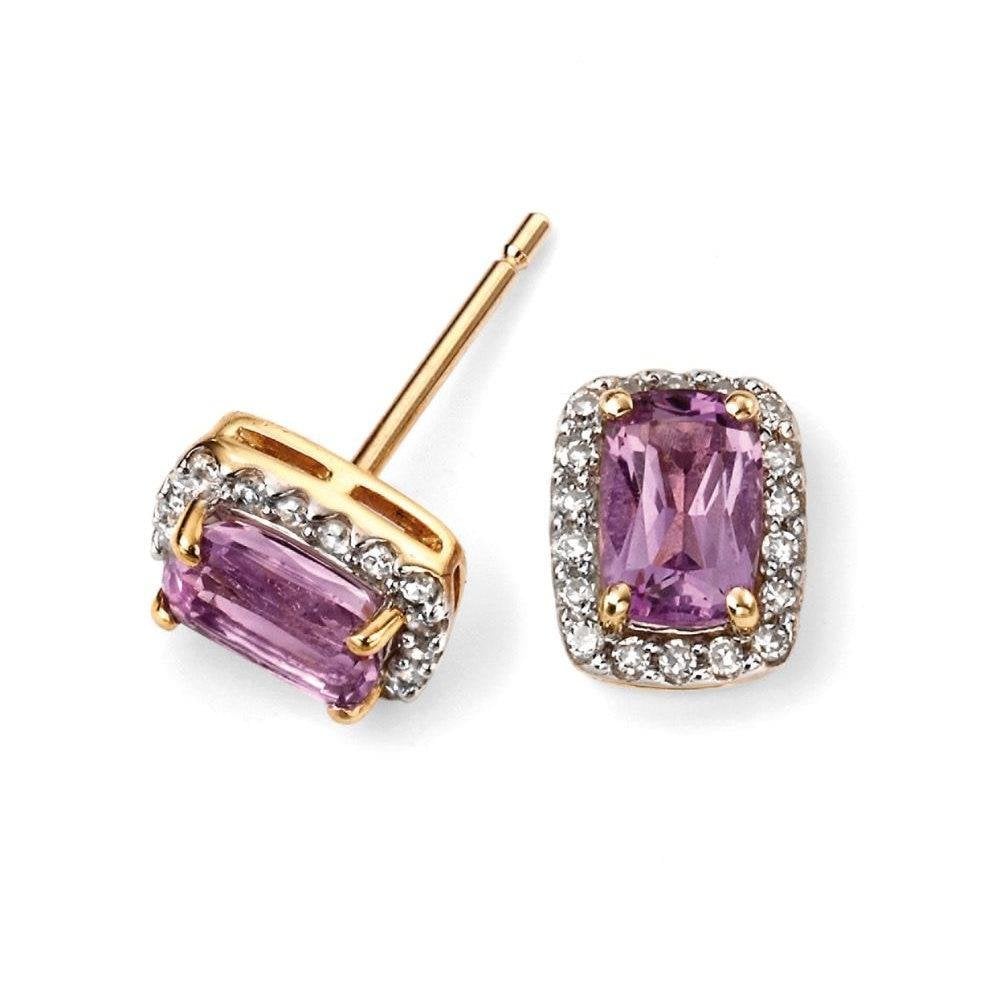 9ct Y Gold Amethyst & Diamond Earrings