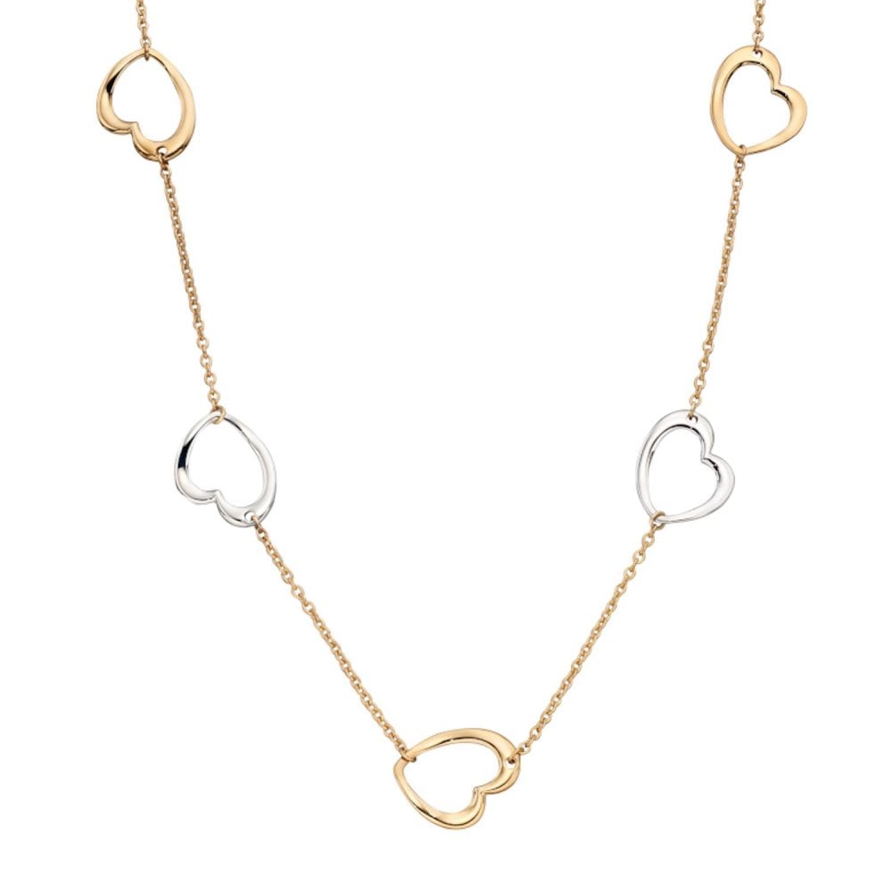 9ct Yellow and White Gold Open Heart Necklace