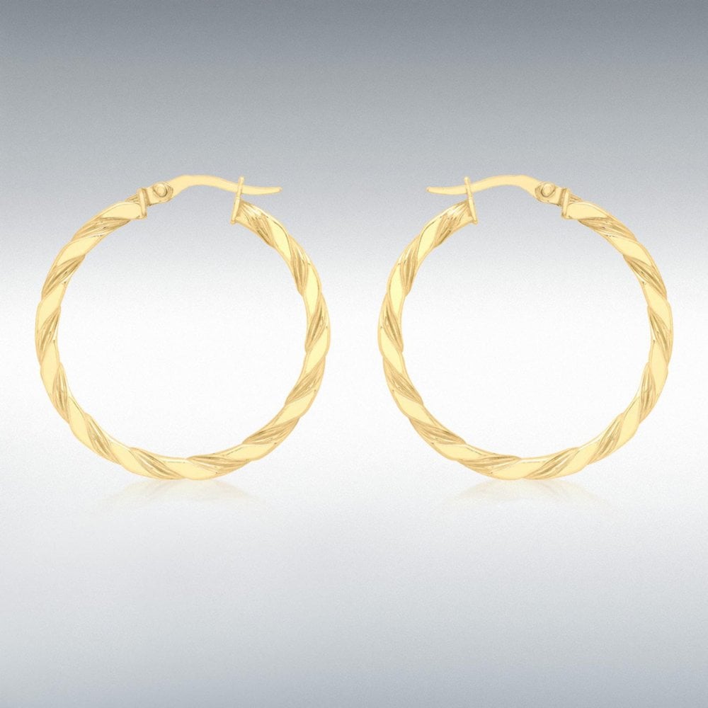 9CT Yellow Gold 30MM Twist Hoop Creole Earrings
