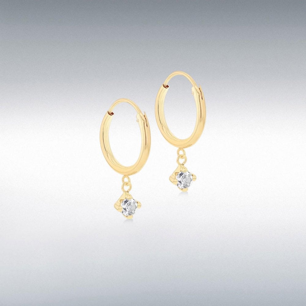 9ct Yellow Gold CZ 12mm Endless Hoop Earrings