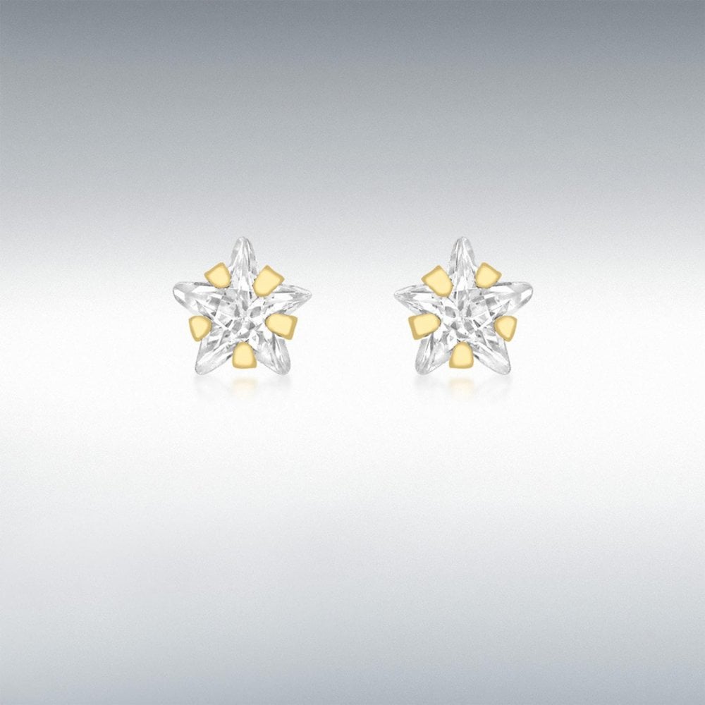 9ct Yellow Gold CZ Star Stud Earrings