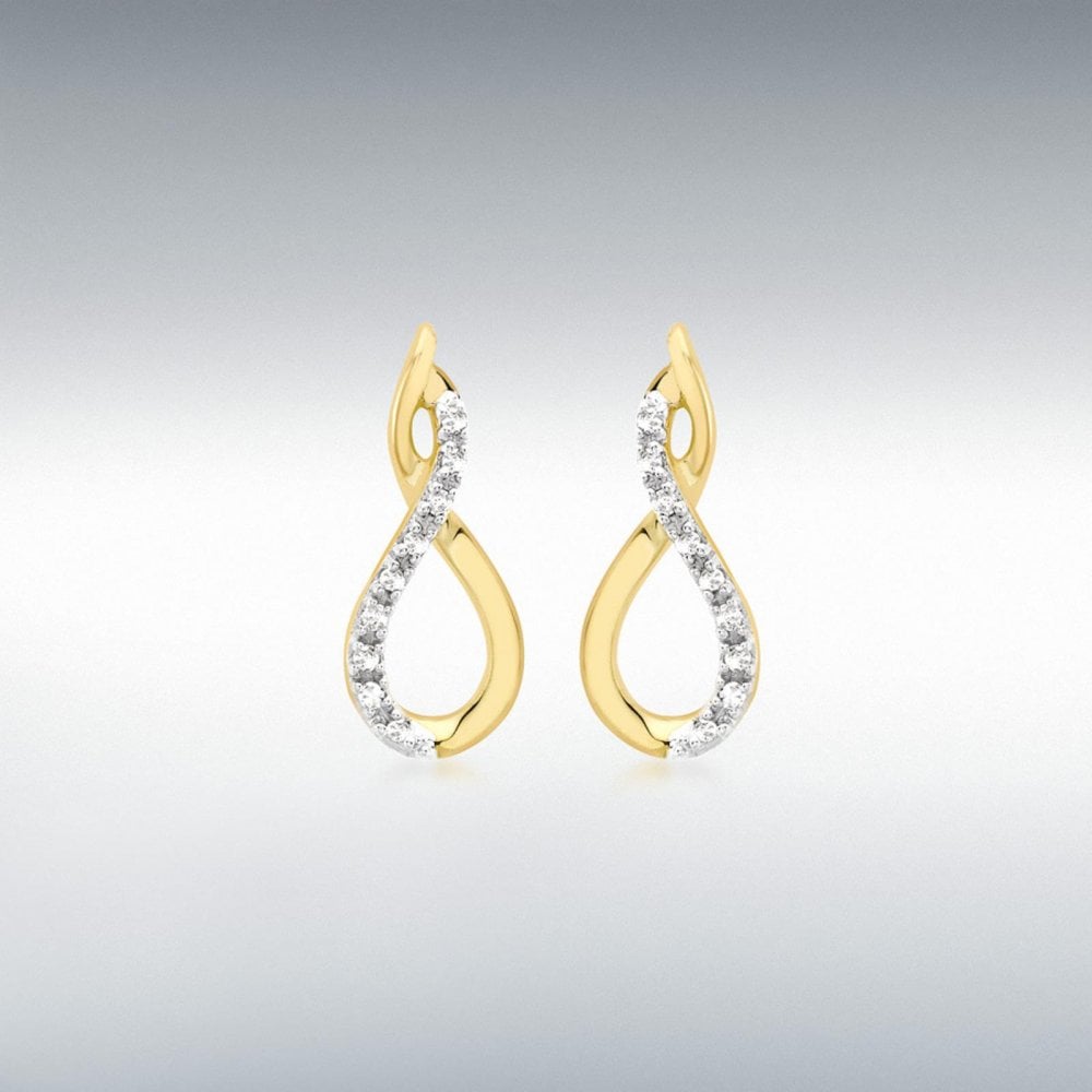 9ct Yellow Gold Diamond Crossover Earrings