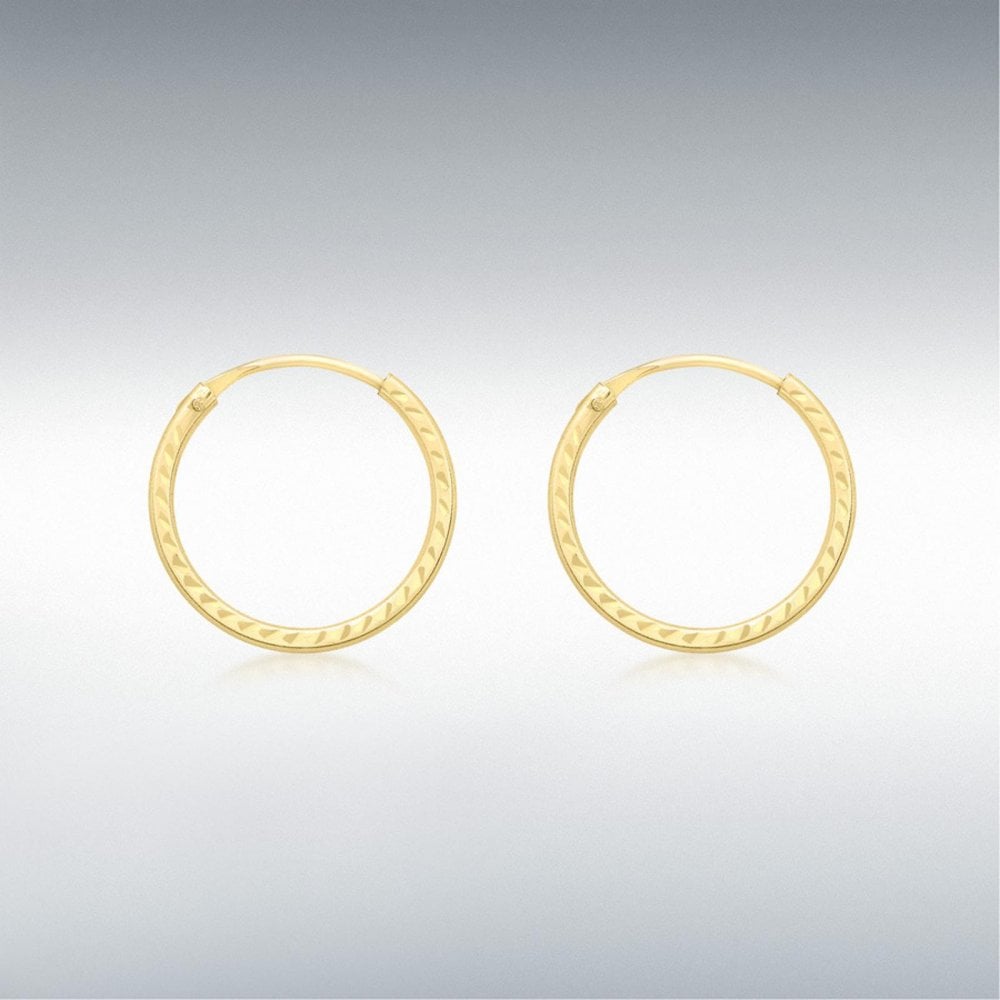 9ct Yellow Gold Diamond Cut 13mm Sleeper Earrings
