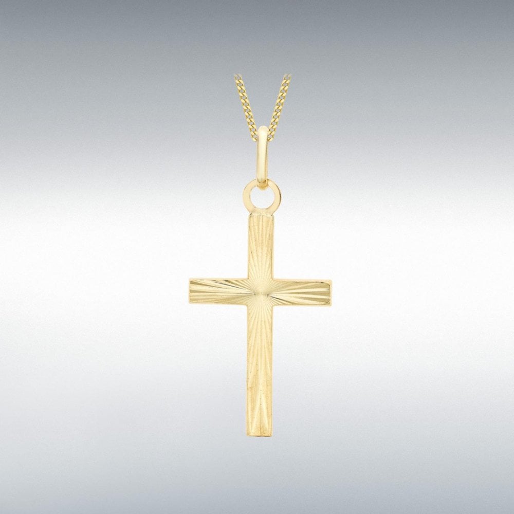 9ct Yellow Gold Diamond Cut Cross Pendant