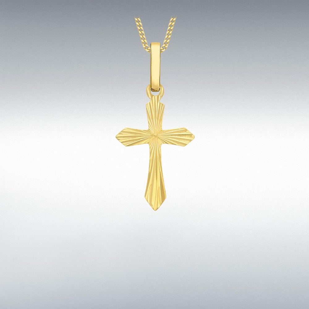 9ct Yellow Gold Diamond Cut Design Cross Pendant