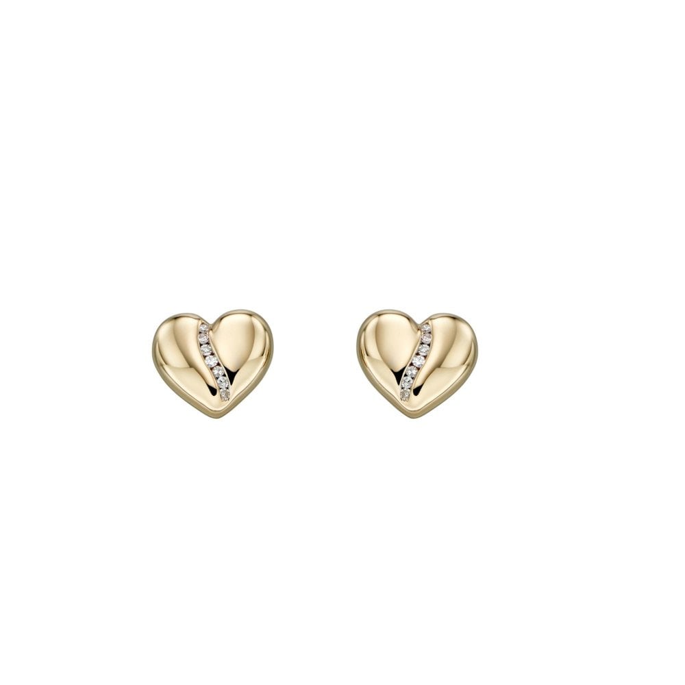 9ct Yellow Gold Diamond Set Heart Stud Earrings