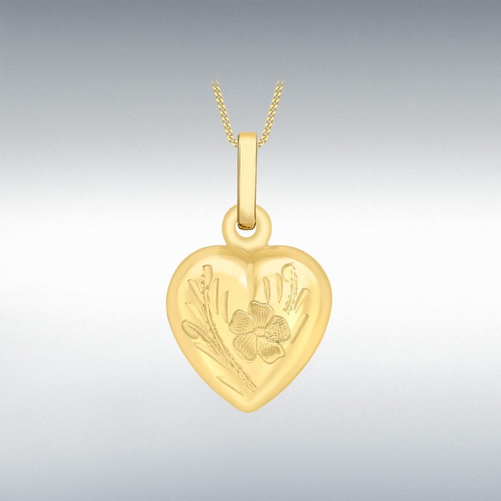 9ct Yellow Gold Engraved Heart Locket Pendant
