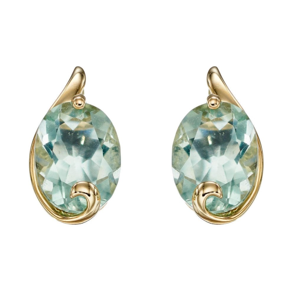 9ct Yellow Gold Green Fluorite Stud Earrings
