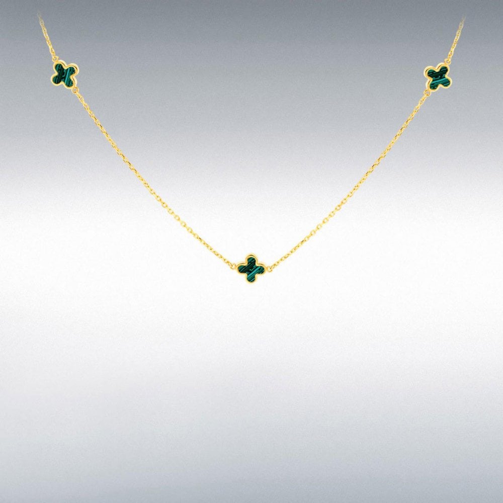 9ct Yellow Gold Malachite Clover Petal Pendant
