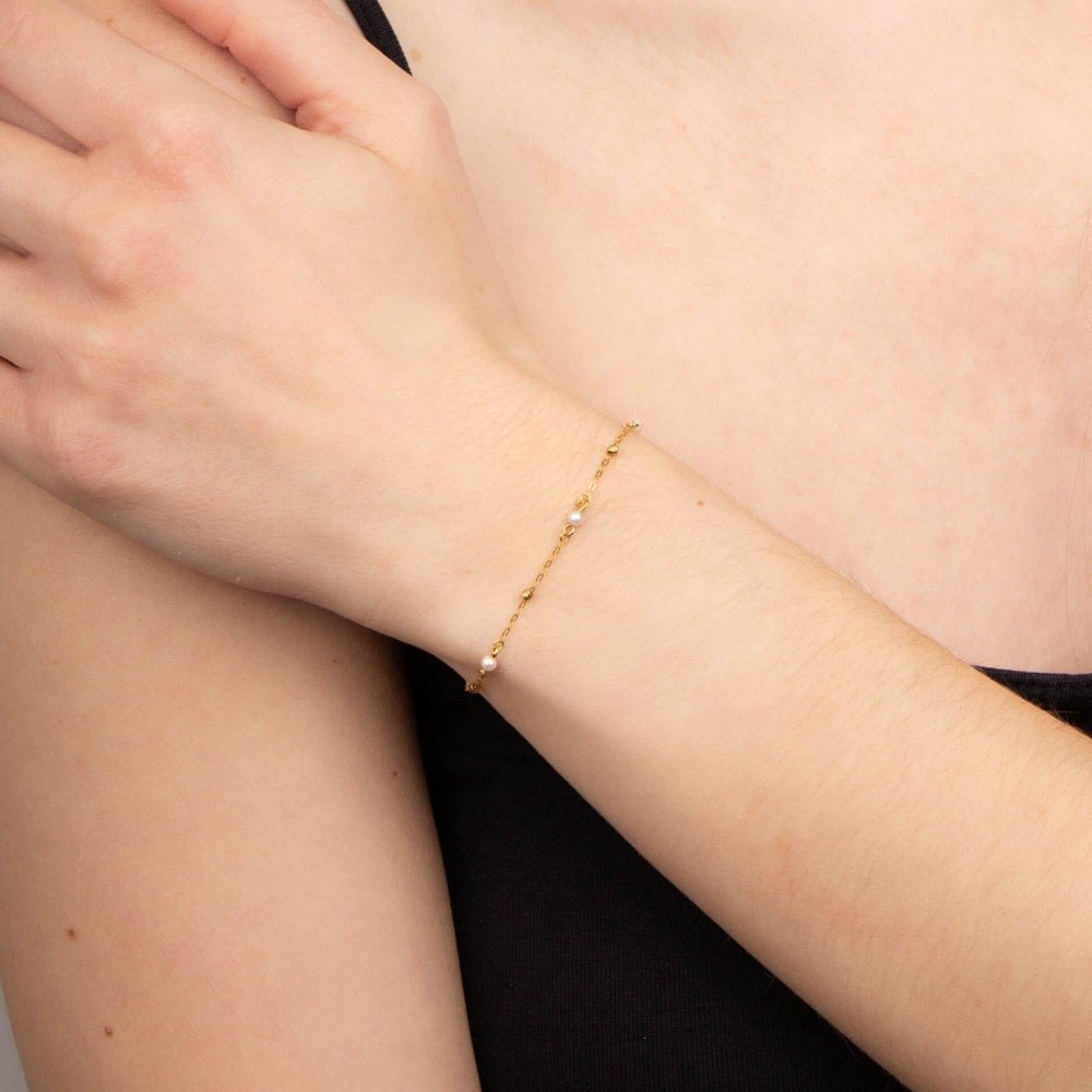 9ct Yellow Gold Pearl Chain Bracelet