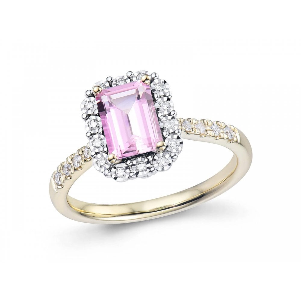 9ct Yellow Gold Pink Tourmaline & Diamond Ring