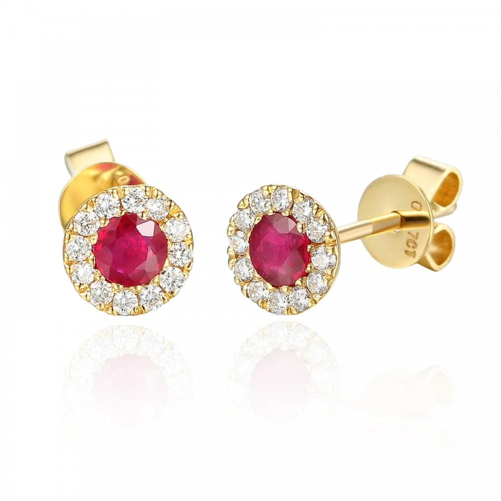 9ct Yellow Gold Ruby & Diamond Stud Earrings