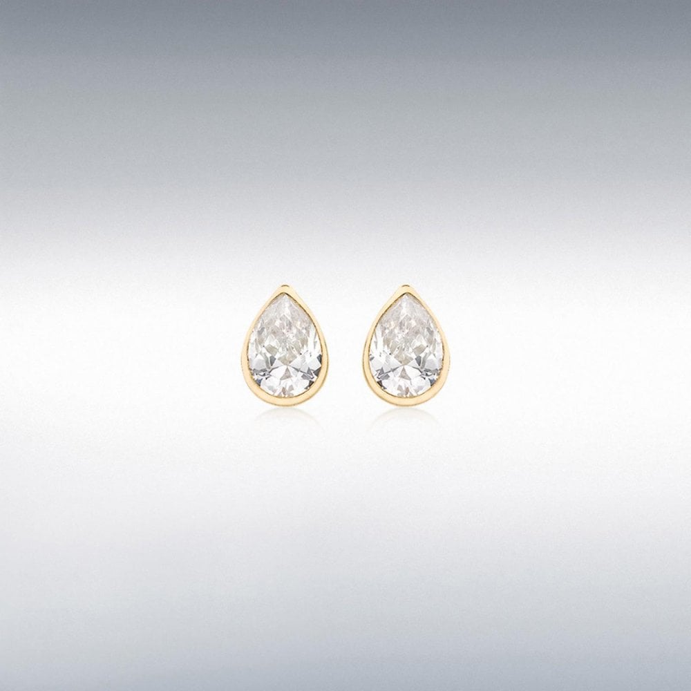9ct Yellow Gold Tear Drop Stud CZ Earrings