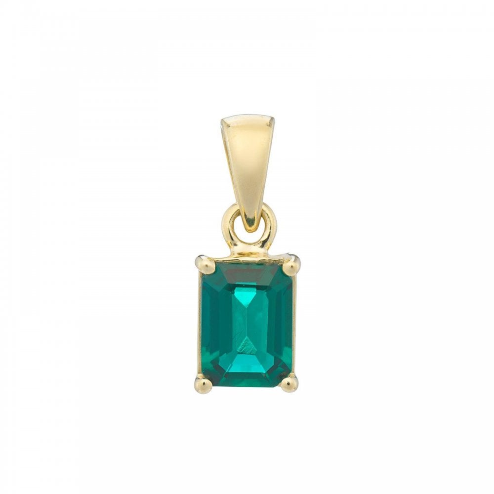 9ct YG Lab Grown Emerald Cut Emerald Pendant