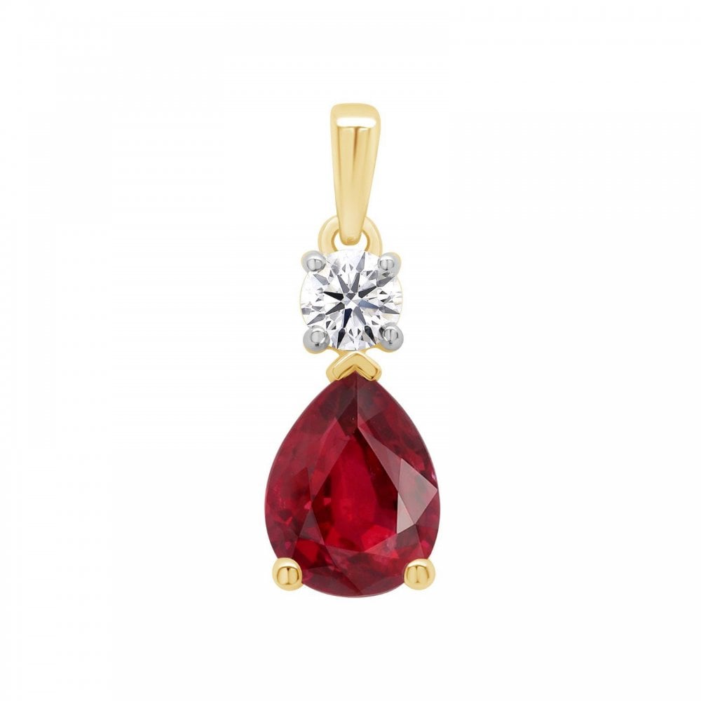 9ct YG Lab Grown Pear Ruby & Diamond Pendant