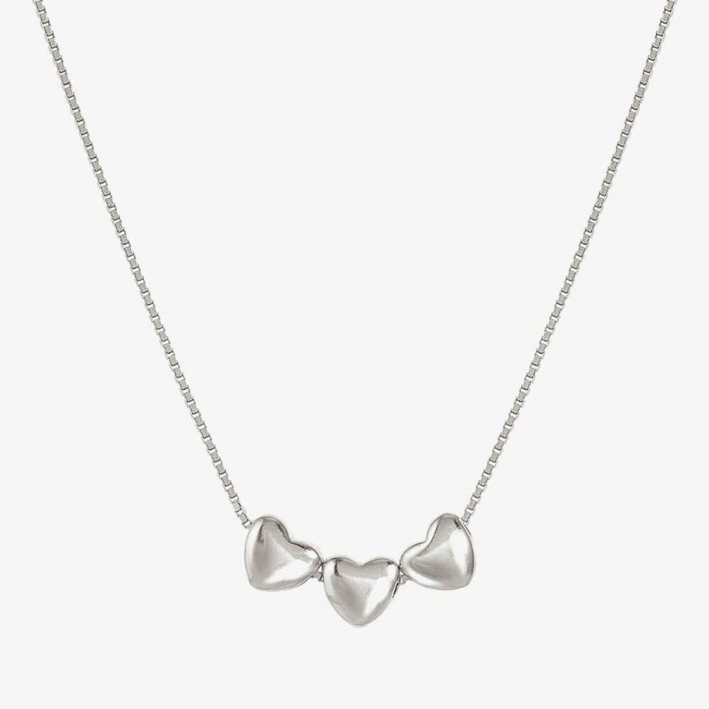 Armonica White Rhodium Three Small Heart Pendant Necklace