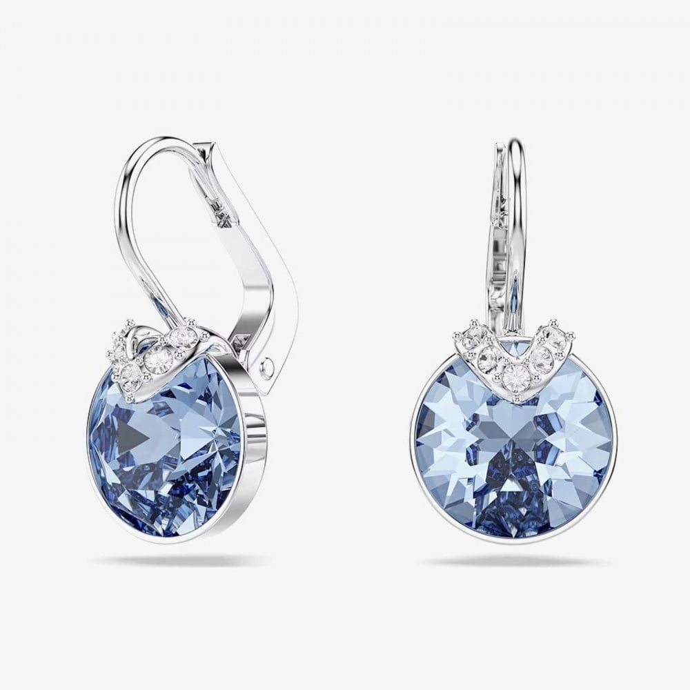 Bella Rhodium Plated Blue Crystal V Drop Earrings