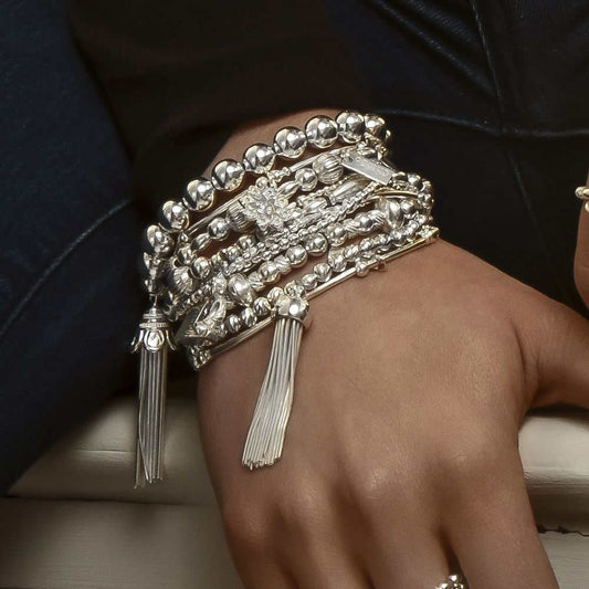 ChloBo Silver Sparkle Ball Tassel Bracelet