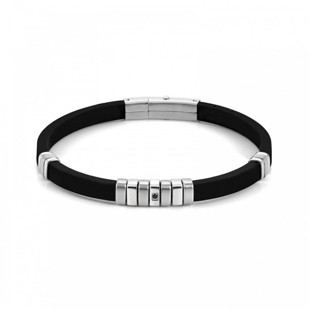 City Steel Rubber Black Zirconia Bracelet