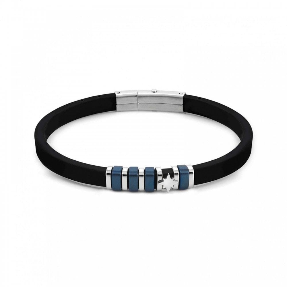 City Steel Rubber With Blue Wind Rose Bracelet