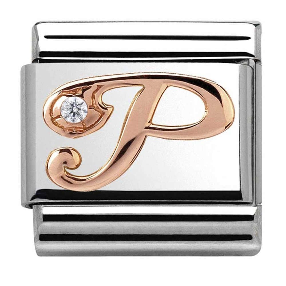 Classic Composable Rose Gold Letter P with CZ Charm