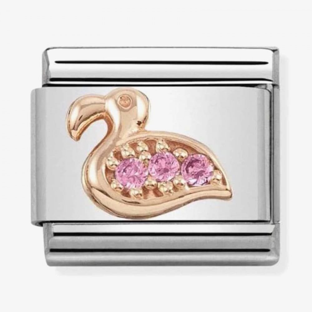 Classic Composable Rose Gold With Pink CZ Flamingo Charm