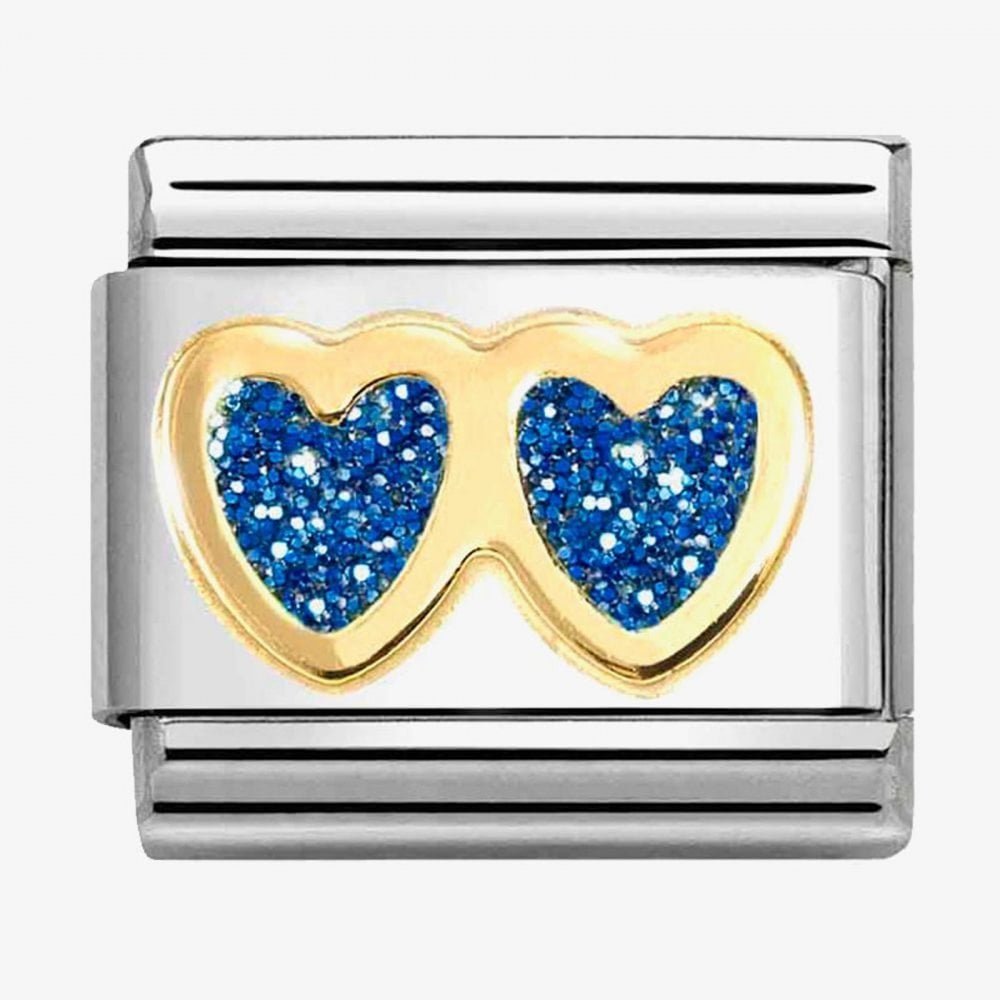 CLASSIC Double Blue Glitter Heart Charm