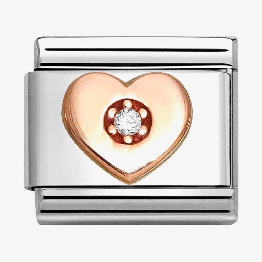 Classic Rose Gold Heart with White CZ Charm