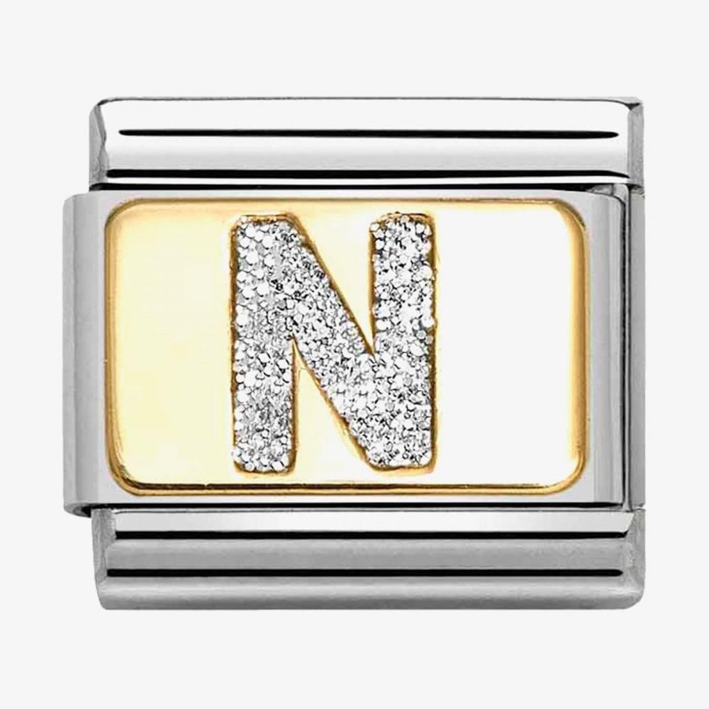 CLASSIC Silver Glitter Letter N Charm