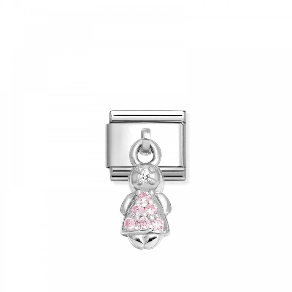 Classic Silver Pink Girl with CZ Dangle Charm