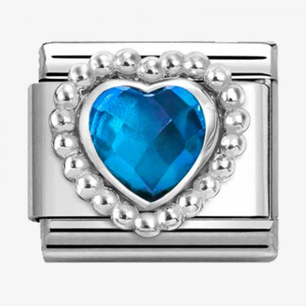 CLASSIC Silvershine Blue Faceted Heart Beaded Setting Charm