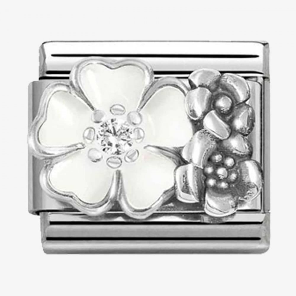 CLASSIC Silvershine Oxidised & White Enamel Flowers Charm