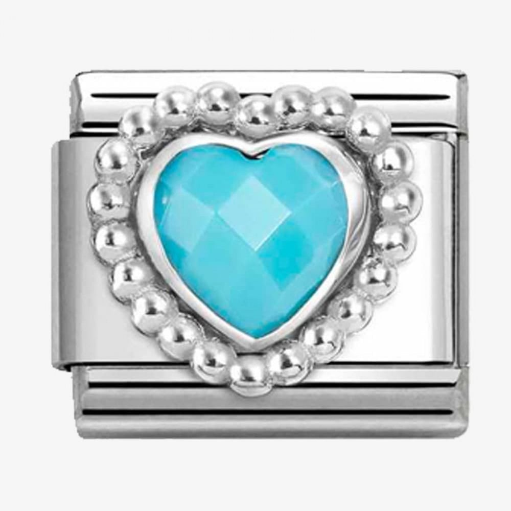 CLASSIC Silvershine Turquoise Faceted Heart Beaded Setting Charm