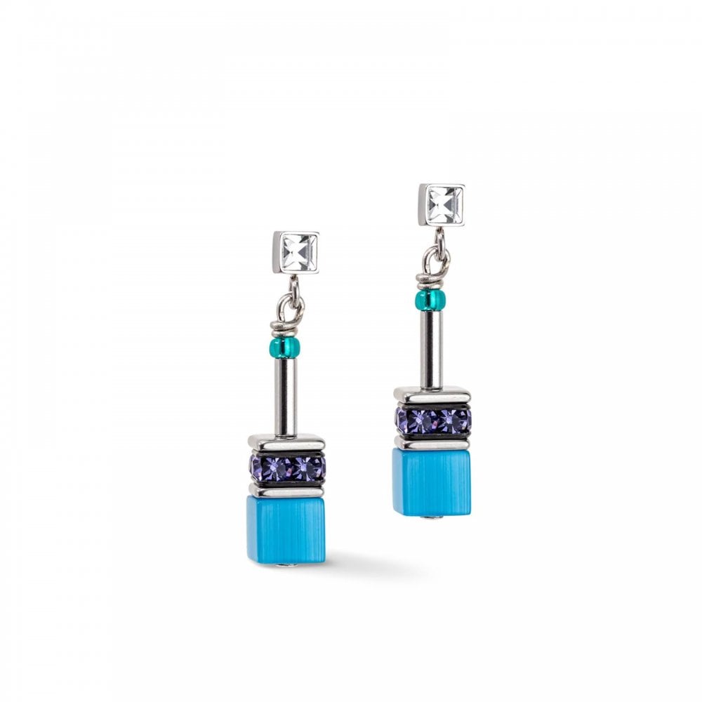 Coeur De Lion GeoCube Blue Drop Earrings