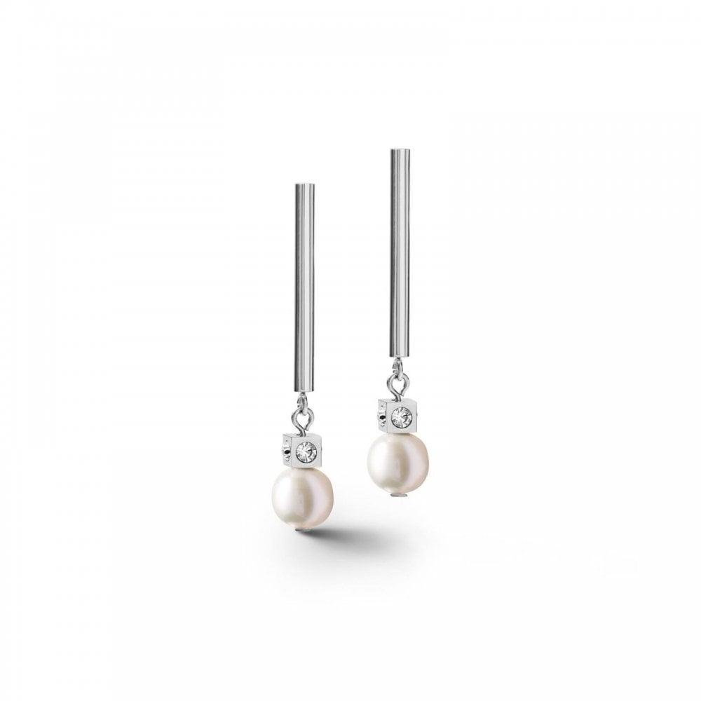 Coeur De Lion Pearl Stick Drop Silver Earrings