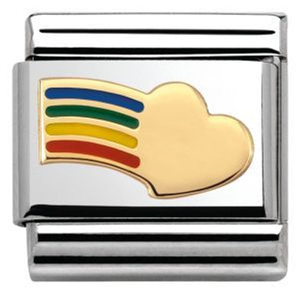 Composable 18k gold and enamel rainbow heart charm