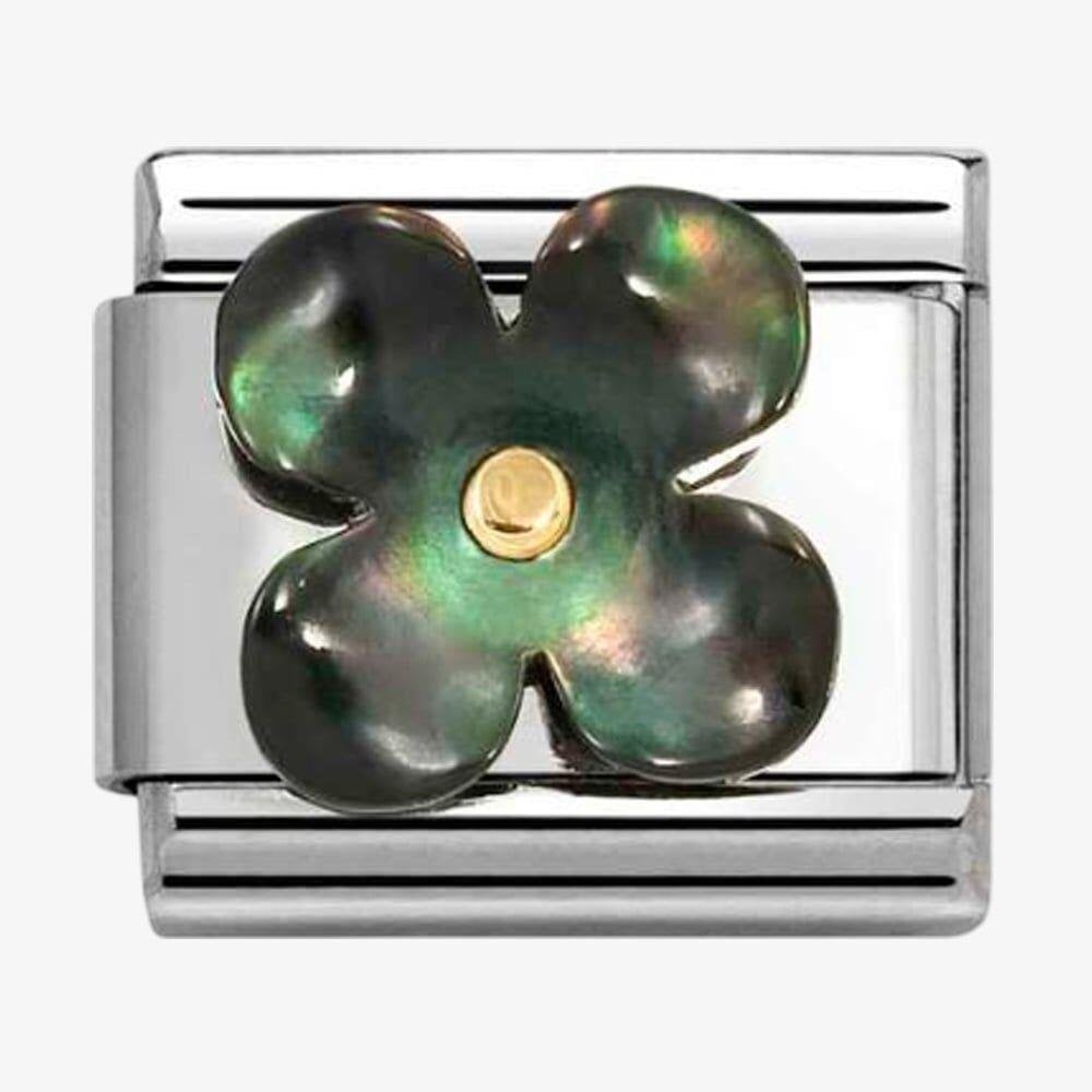 Composable Black Mother of Pearl Flower Charm