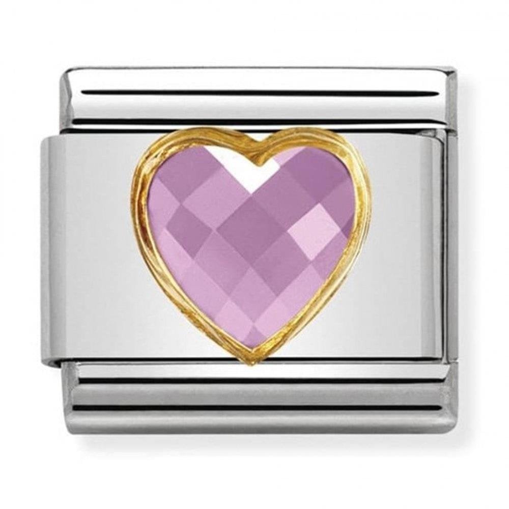 Composable Pink Faceted CZ Heart Gold Rim Charm