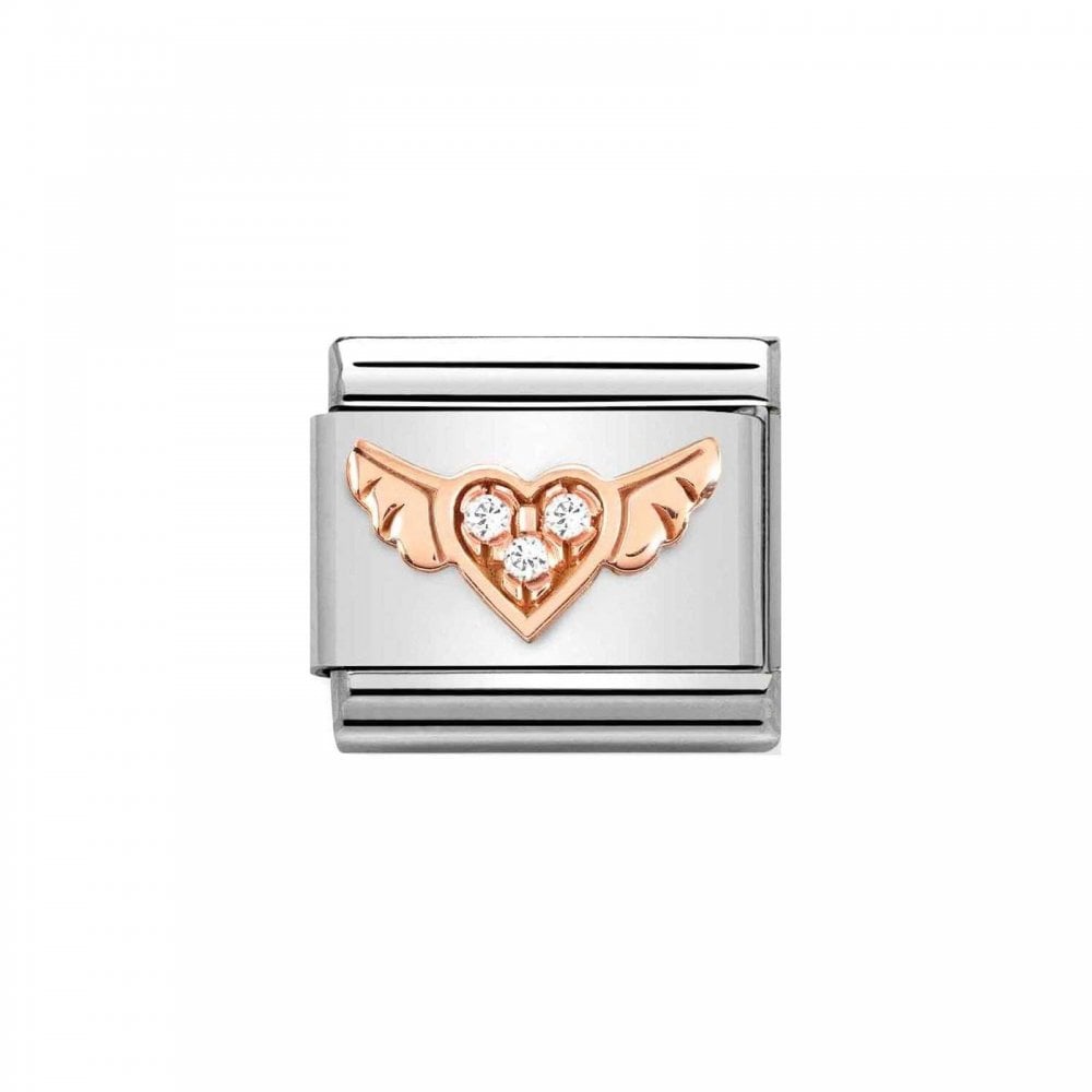 Composable Rose Gold CZ Heart with Wings Charm