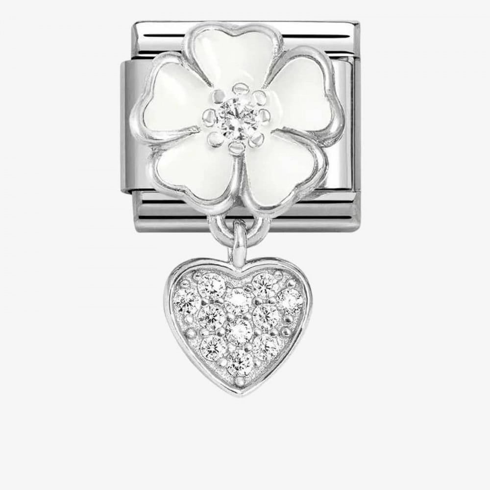 Composable White Flower with Heart Charm