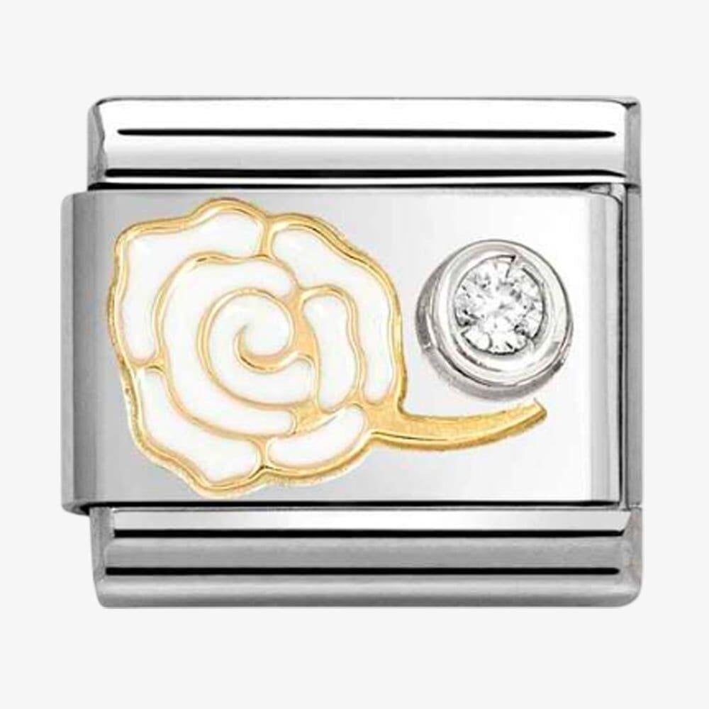 Composable White Rose with CZ Charm