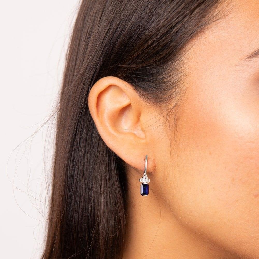 Diamonfire Sterling Silver Blue Clear Cubic Zirconia Earrings