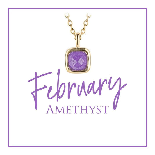 February Semi-Precious Birthstone Necklace With Diamond Tag In Yellow Gold Plated Recycled Silver