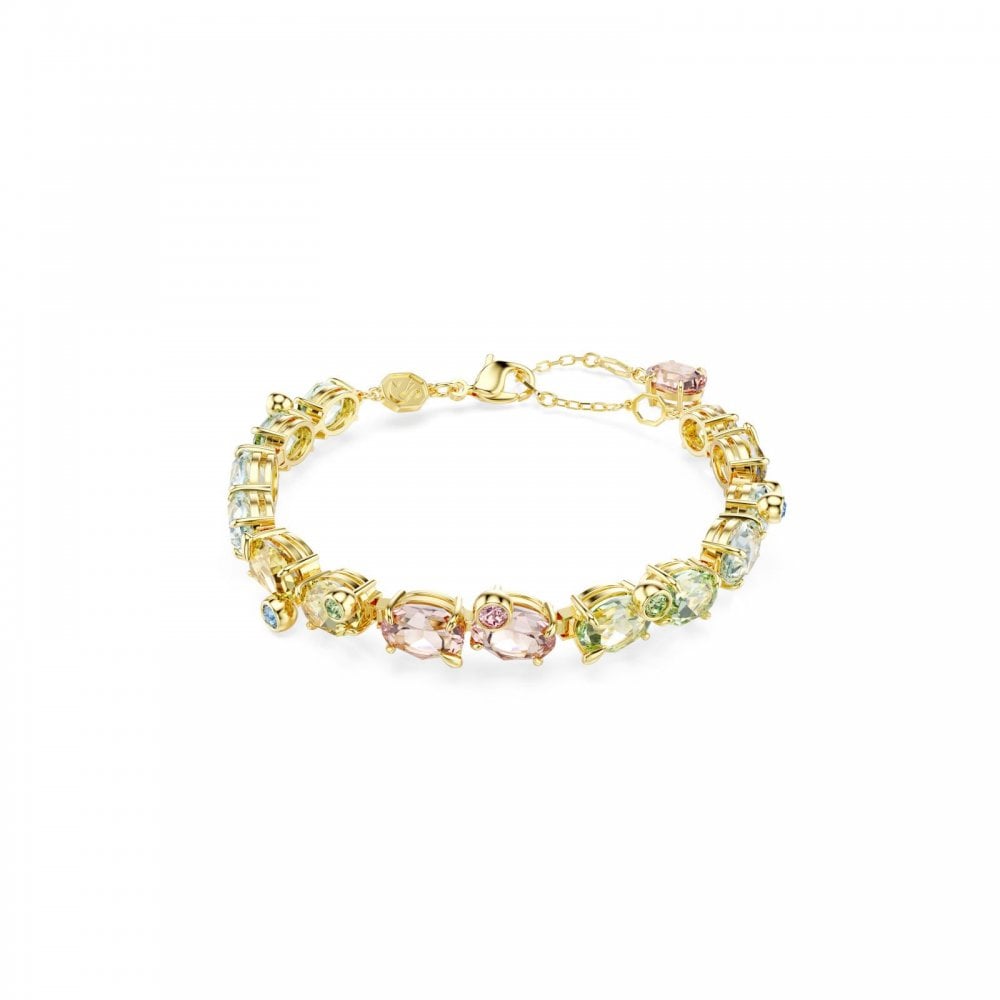 Gema Tennis bracelet, Mixed cuts, Multicolored, Gold-tone plated