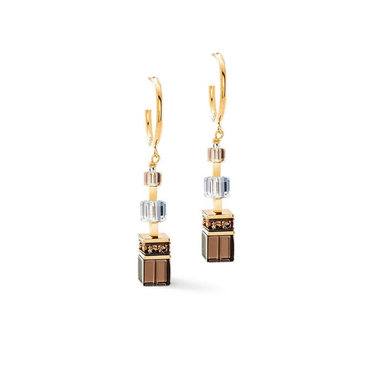 GeoCUBE® Precious Brown & Gold Hoop Drop Earrings